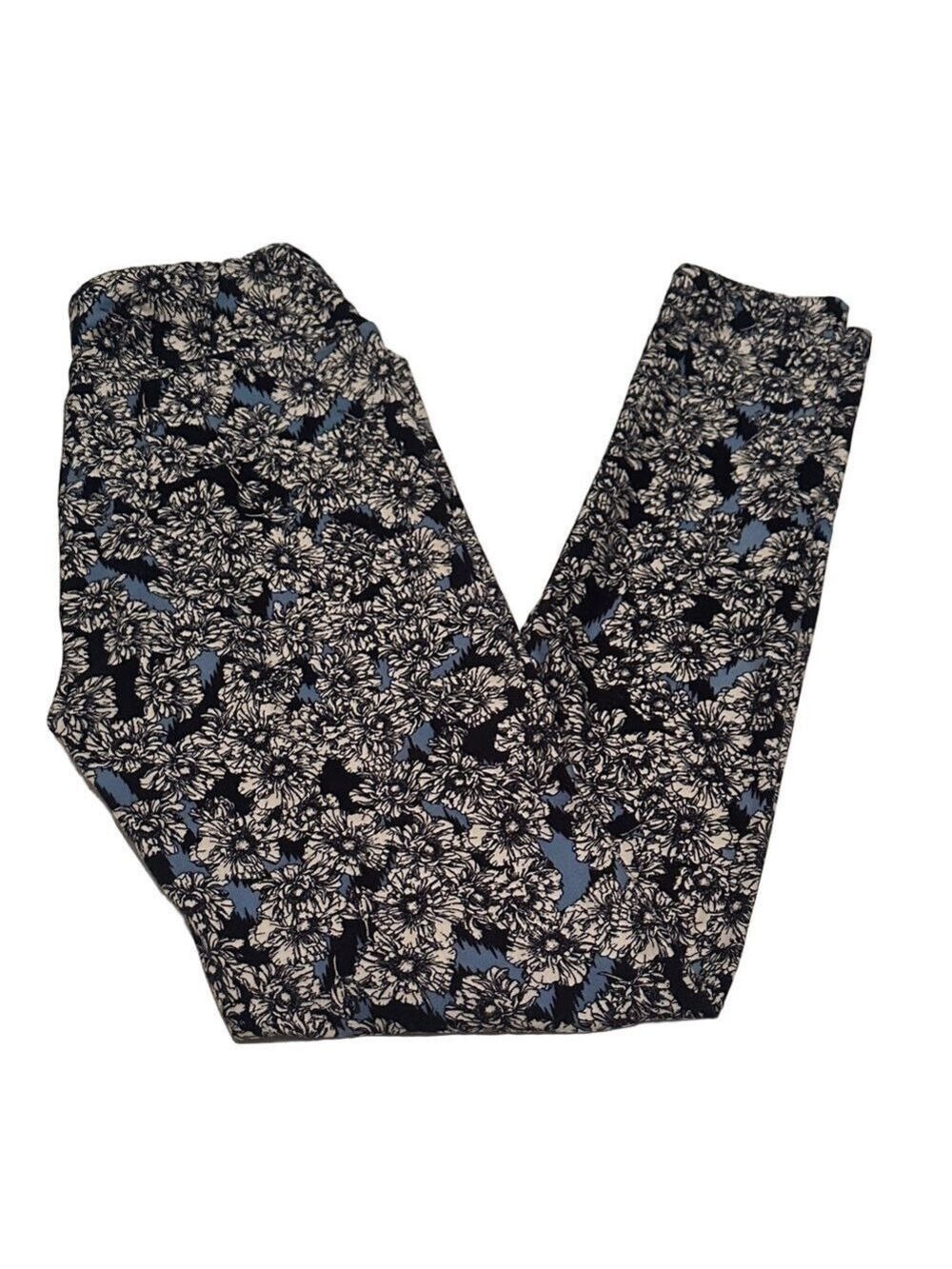 LuLaRoe Blue and Black One Size Floral Leggings